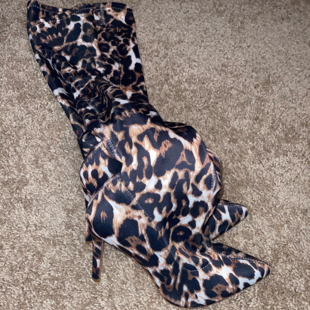 Leopard cheetah thigh high boots